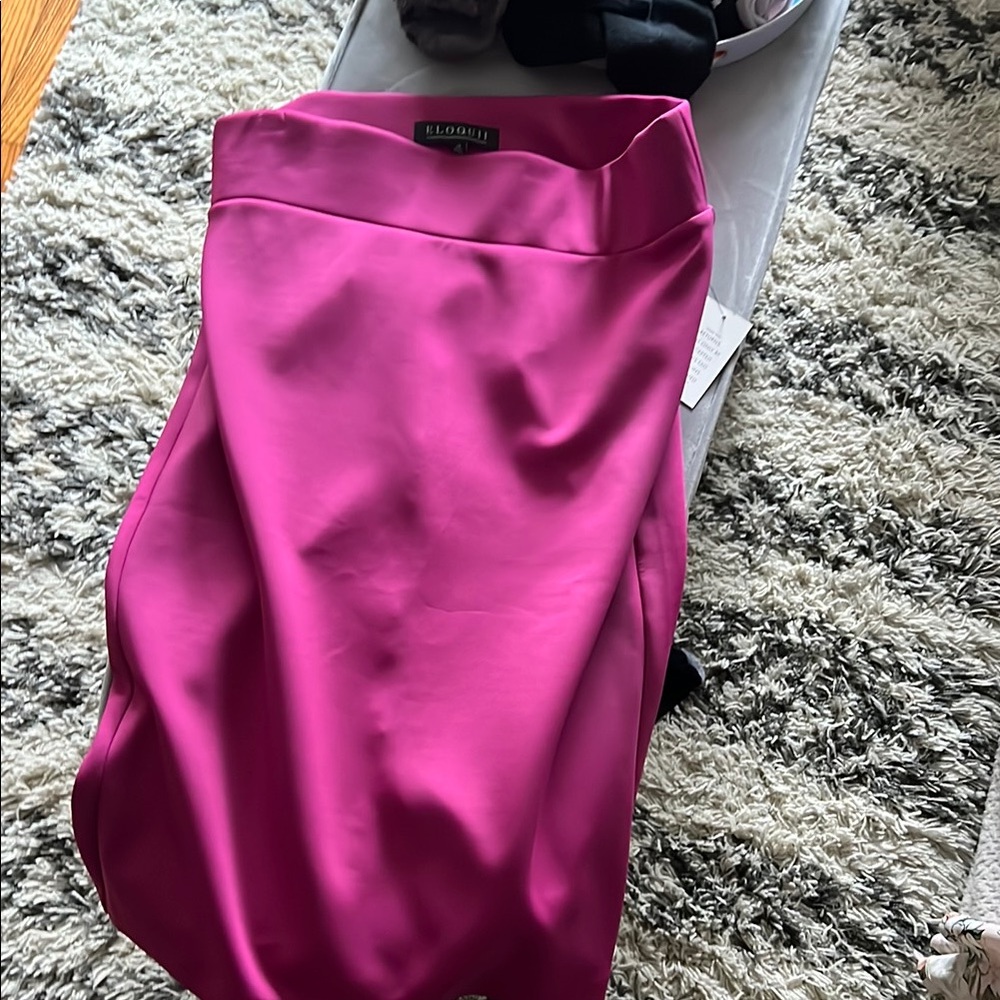 Eloquii Neoprene Pencil Midi Skirt Festival Fuachia